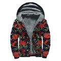 Poinsettia Flower Pattern Print Sherpa Lined Zip Up Hoodie