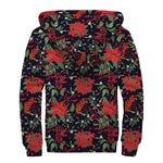 Poinsettia Flower Pattern Print Sherpa Lined Zip Up Hoodie