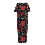 Poinsettia Flower Pattern Print Short Sleeve Long Nightdress