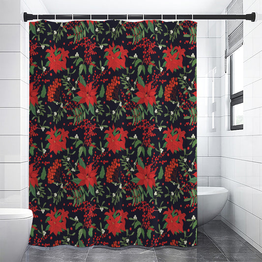 Poinsettia Flower Pattern Print Shower Curtain