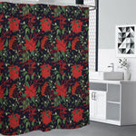Poinsettia Flower Pattern Print Shower Curtain