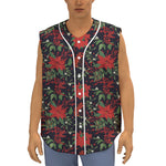 Poinsettia Flower Pattern Print Sleeveless Baseball Jersey