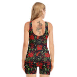 Poinsettia Flower Pattern Print Sleeveless One Piece Swimsuit