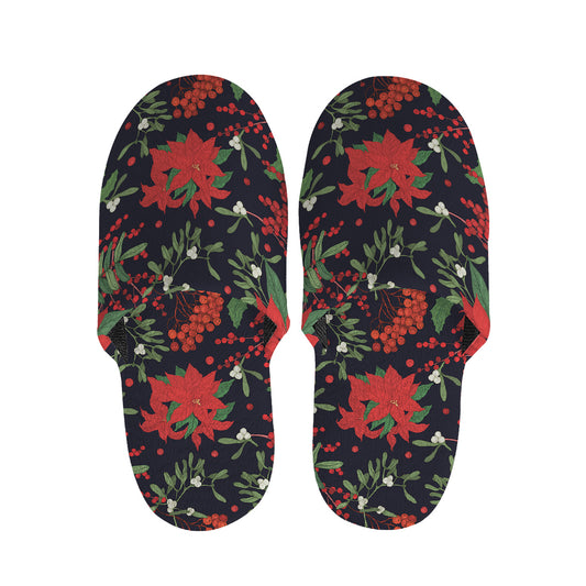 Poinsettia Flower Pattern Print Slippers