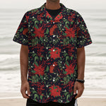Poinsettia Flower Pattern Print Textured Short Sleeve Shirt