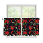 Poinsettia Flower Pattern Print Tier Curtains