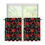 Poinsettia Flower Pattern Print Tier Curtains