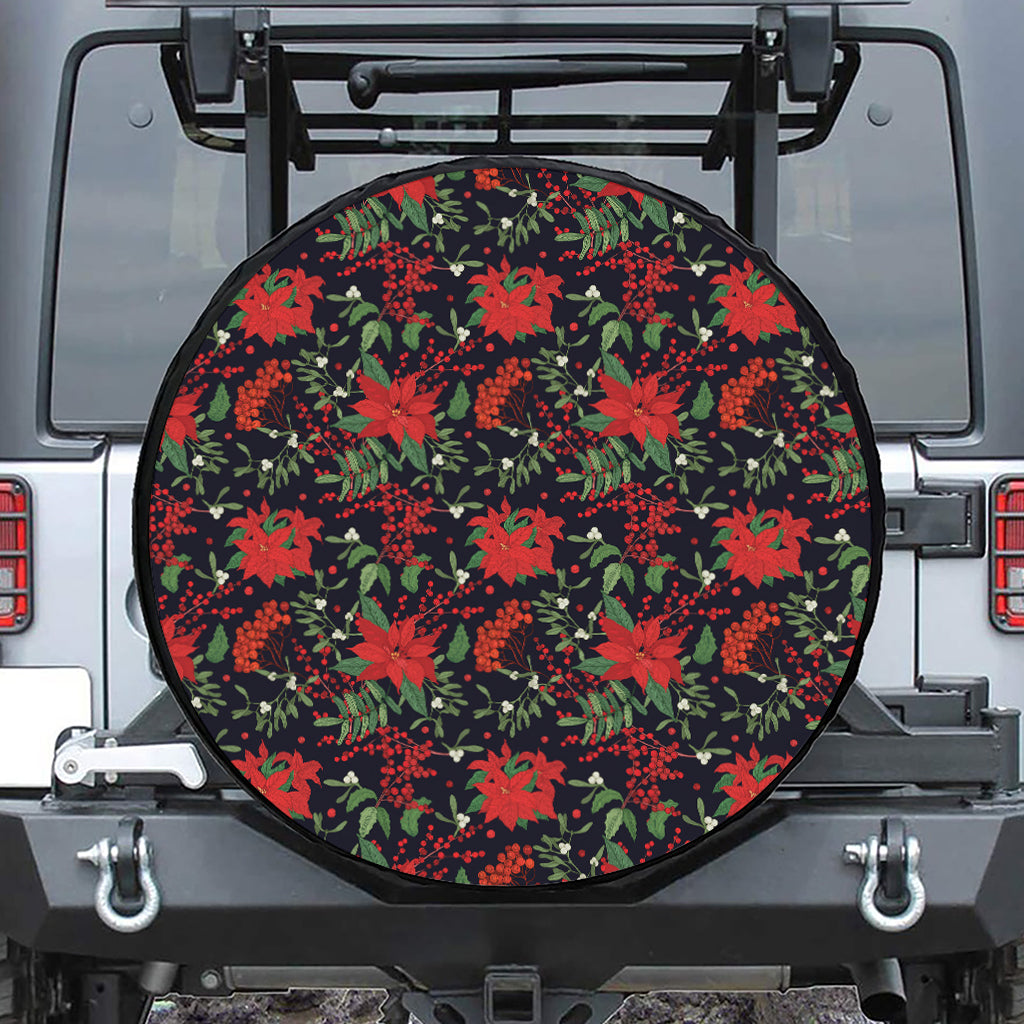 Poinsettia Flower Pattern Print Tire Cover