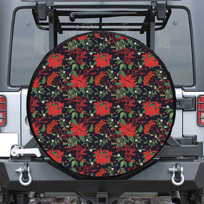 Poinsettia Flower Pattern Print Tire Cover