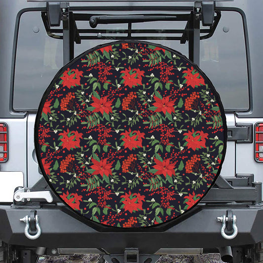 Poinsettia Flower Pattern Print Tire Cover