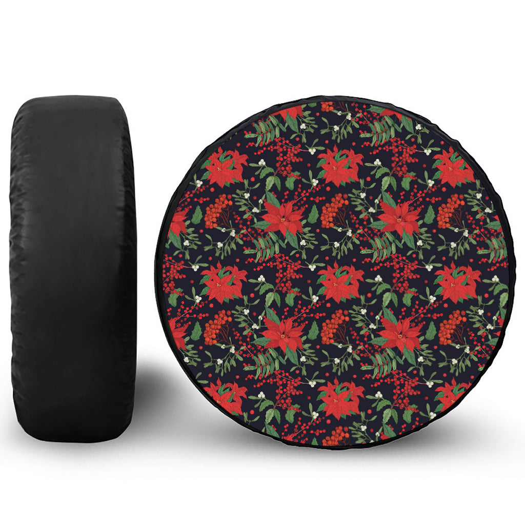Poinsettia Flower Pattern Print Tire Cover