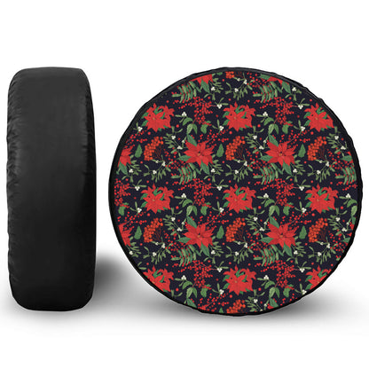 Poinsettia Flower Pattern Print Tire Cover