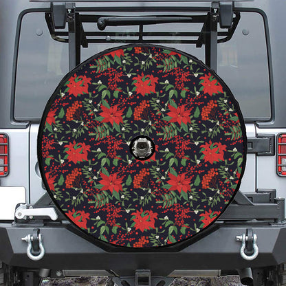 Poinsettia Flower Pattern Print Tire Cover With Camera Hole