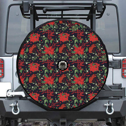 Poinsettia Flower Pattern Print Tire Cover With Camera Hole