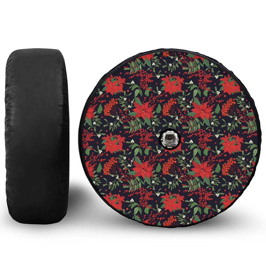 Poinsettia Flower Pattern Print Tire Cover With Camera Hole