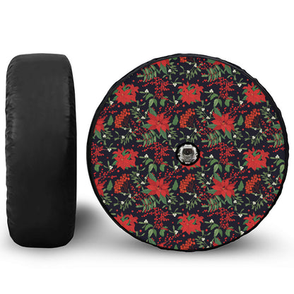 Poinsettia Flower Pattern Print Tire Cover With Camera Hole