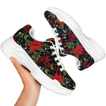 Poinsettia Flower Pattern Print White Chunky Shoes