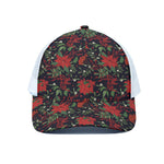 Poinsettia Flower Pattern Print White Mesh Trucker Cap