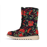 Poinsettia Flower Pattern Print Winter Boots