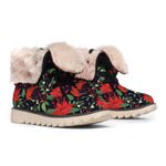 Poinsettia Flower Pattern Print Winter Boots