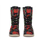 Poinsettia Flower Pattern Print Winter Boots