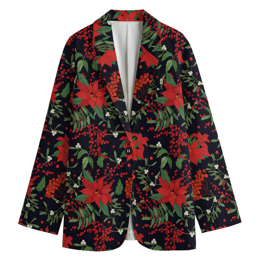 Poinsettia Flower Pattern Print Women's Blazer
