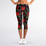 Poinsettia Flower Pattern Print Women's Capri Leggings