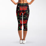 Poinsettia Flower Pattern Print Women's Capri Leggings