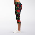 Poinsettia Flower Pattern Print Women's Capri Leggings