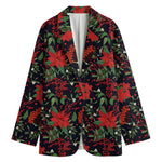 Poinsettia Flower Pattern Print Women's Cotton Blazer