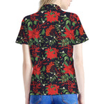 Poinsettia Flower Pattern Print Women's Polo Shirt