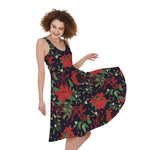 Poinsettia Flower Pattern Print Women's Sleeveless Dress