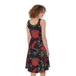 Poinsettia Flower Pattern Print Women's Sleeveless Dress