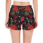 Poinsettia Flower Pattern Print Women's Split Running Shorts