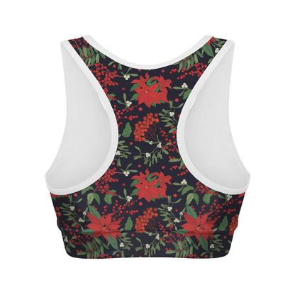 Poinsettia Flower Pattern Print Women's Sports Bra