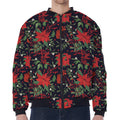 Poinsettia Flower Pattern Print Zip Sleeve Bomber Jacket