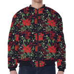 Poinsettia Flower Pattern Print Zip Sleeve Bomber Jacket