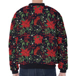 Poinsettia Flower Pattern Print Zip Sleeve Bomber Jacket
