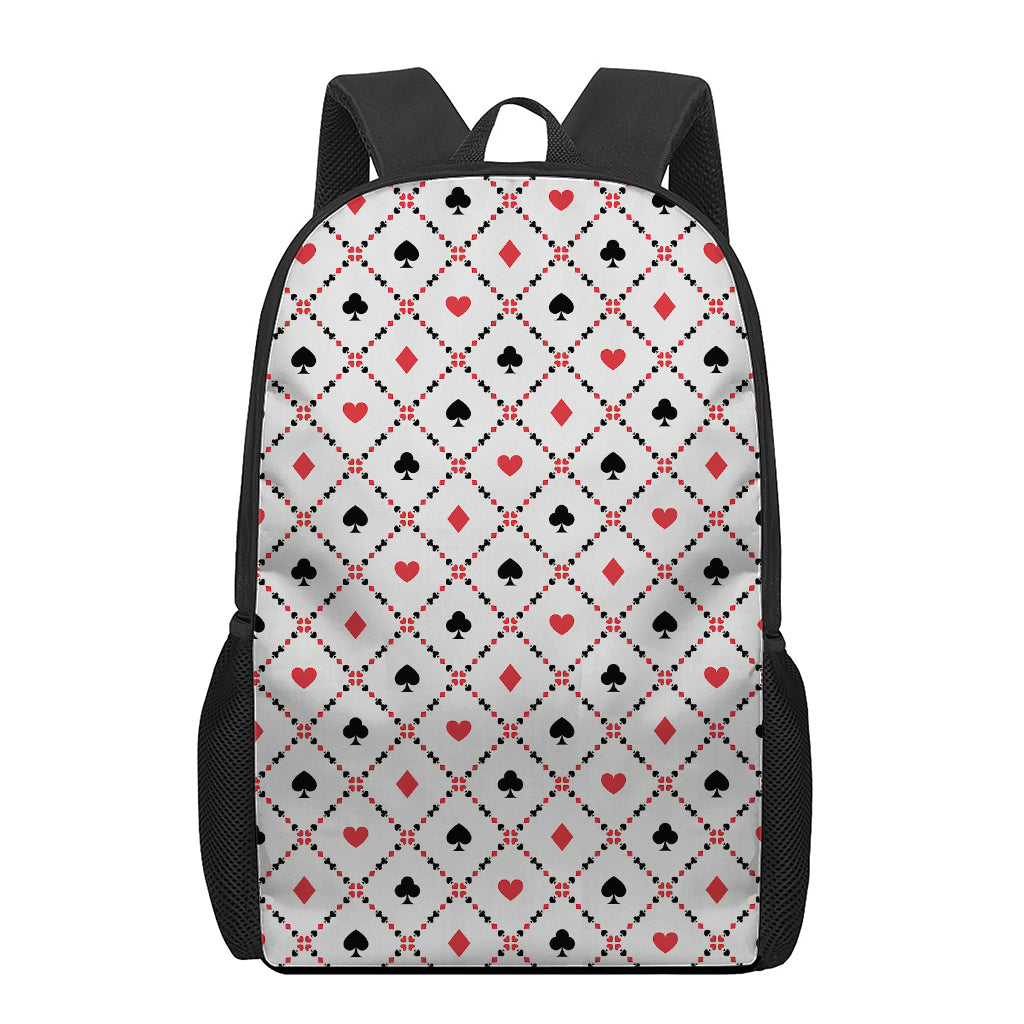 Poker Playing Card Suits Pattern Print 17 Inch Backpack