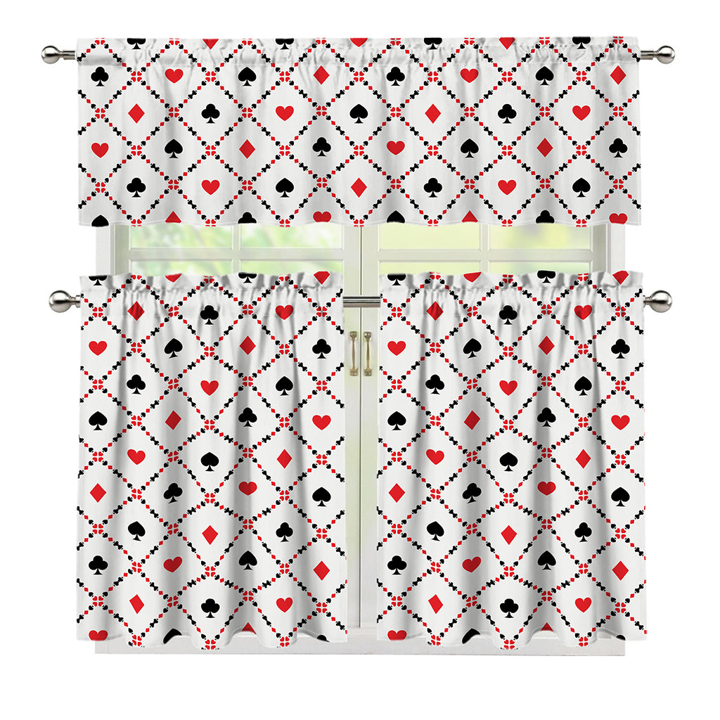 Poker Playing Card Suits Pattern Print 3 Piece Kitchen Curtains