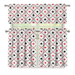 Poker Playing Card Suits Pattern Print 3 Piece Kitchen Curtains
