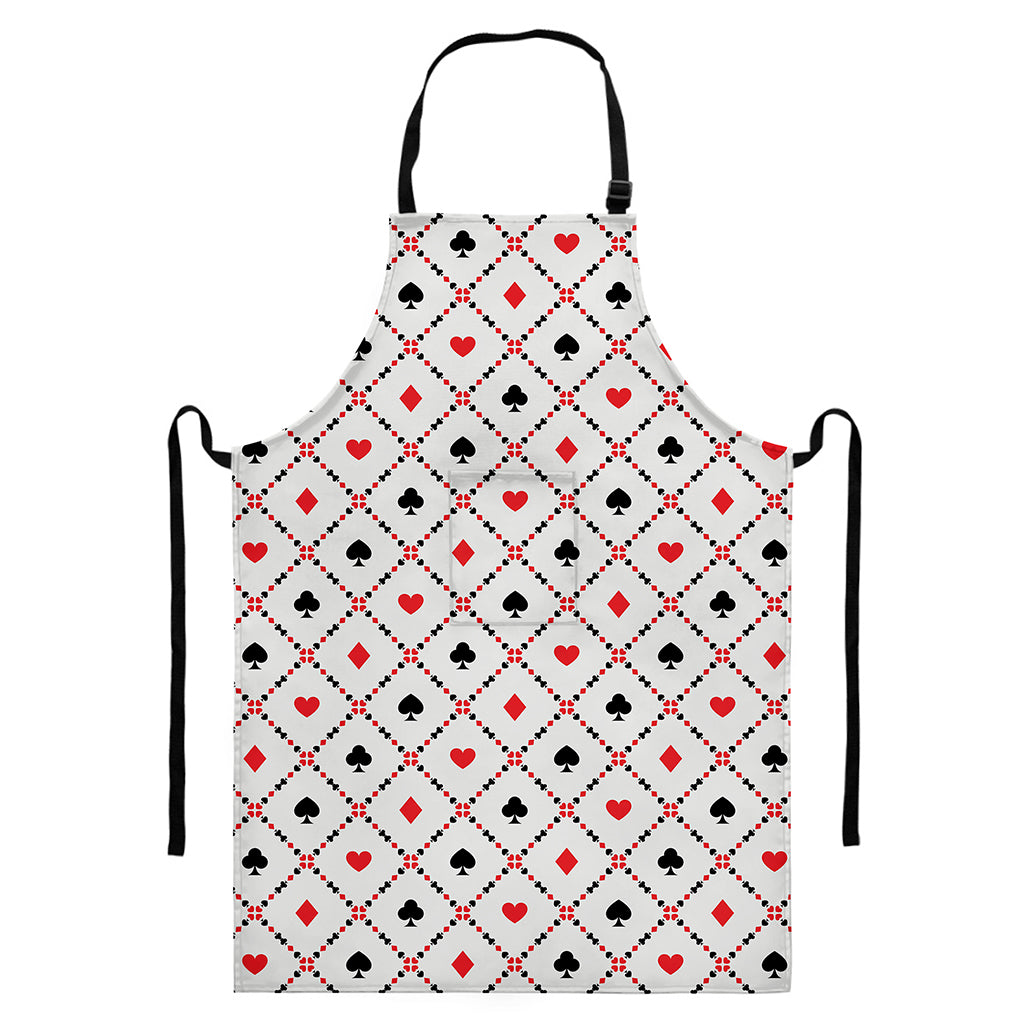 Poker Playing Card Suits Pattern Print Bib Apron With Pocket