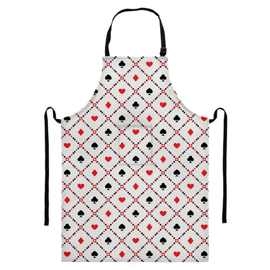 Poker Playing Card Suits Pattern Print Bib Apron With Pocket