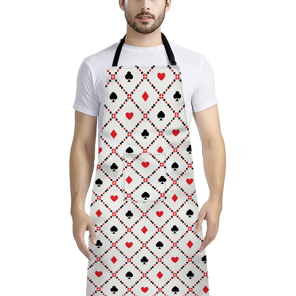 Poker Playing Card Suits Pattern Print Bib Apron With Pocket