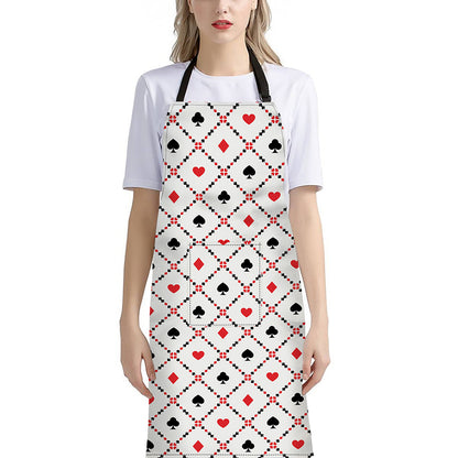 Poker Playing Card Suits Pattern Print Bib Apron With Pocket