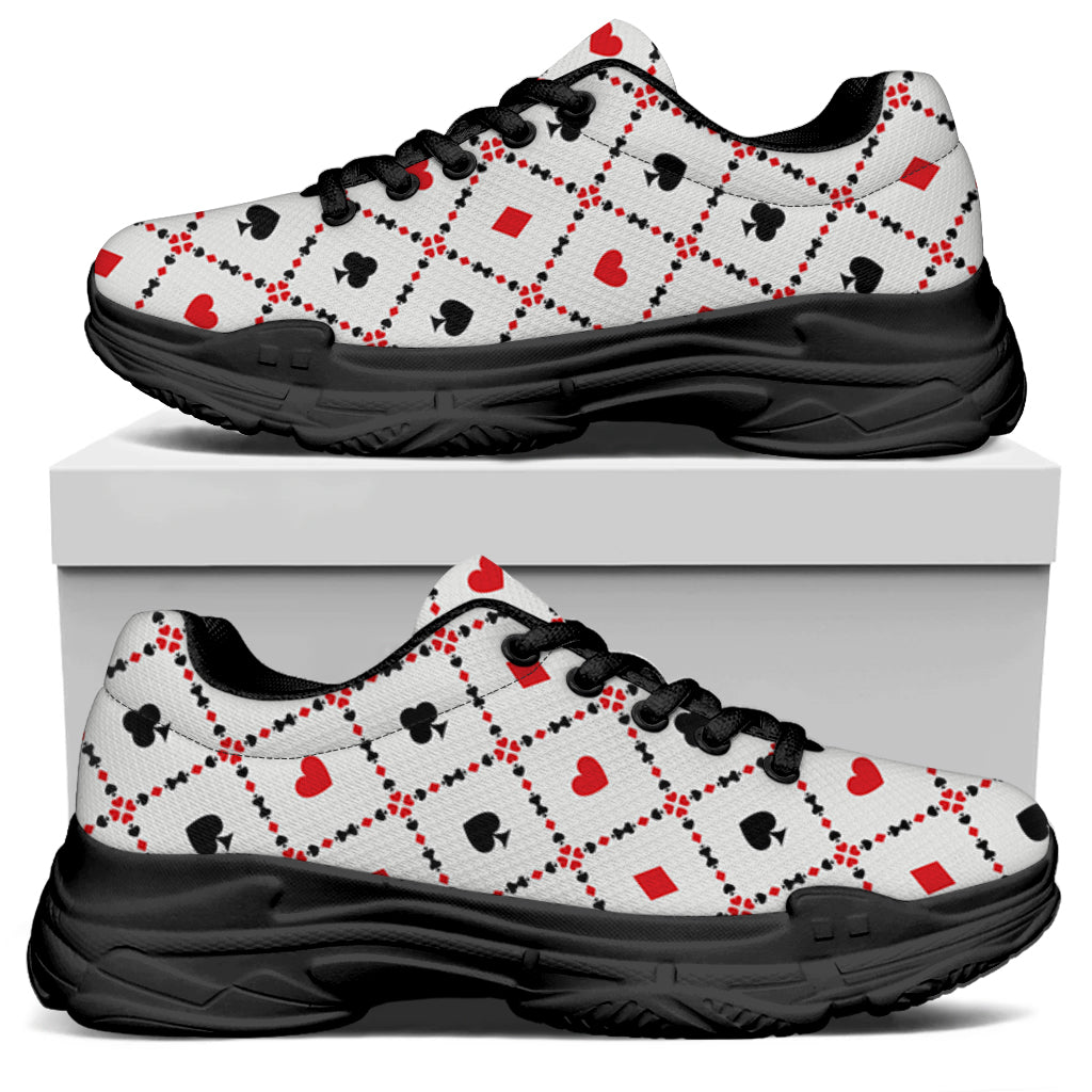 Poker Playing Card Suits Pattern Print Black Chunky Shoes