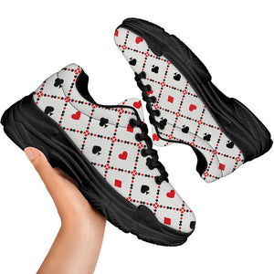 Poker Playing Card Suits Pattern Print Black Chunky Shoes