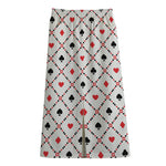 Poker Playing Card Suits Pattern Print Cotton Front Slit Maxi Skirt