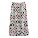Poker Playing Card Suits Pattern Print Cotton Front Slit Maxi Skirt