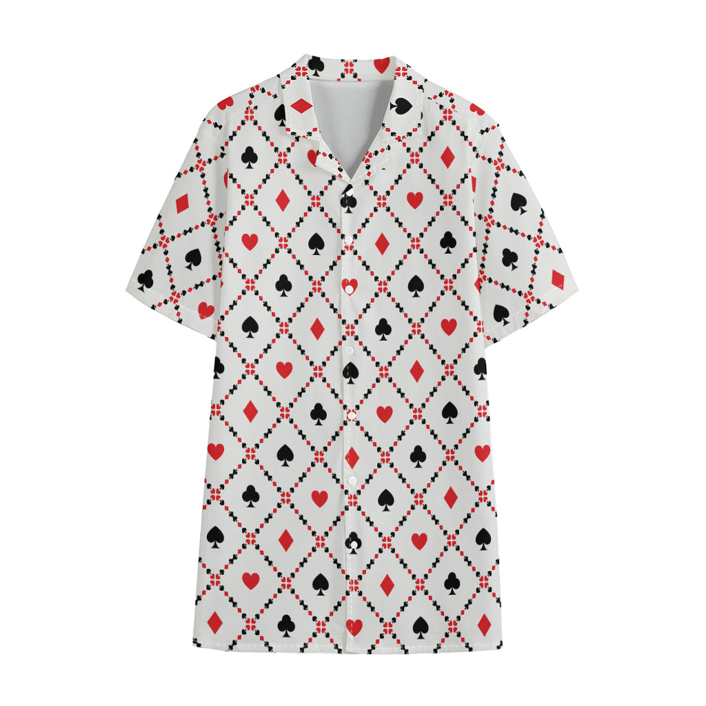 Poker Playing Card Suits Pattern Print Cotton Hawaiian Shirt